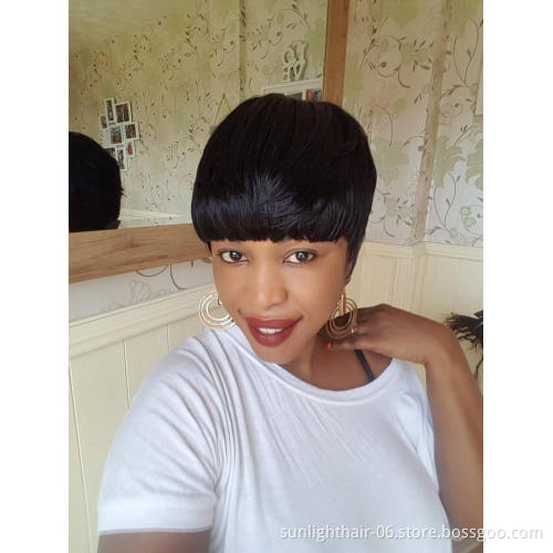 2020 Wholesale New Sunlight bowl cut pixie wig brazilian indian human hair short mushroom  bob style wig